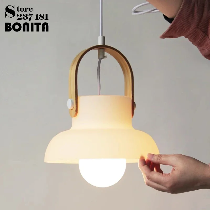 Винтажный молочно-белый стеклянный потолочный подвесной светильник с ручкой из