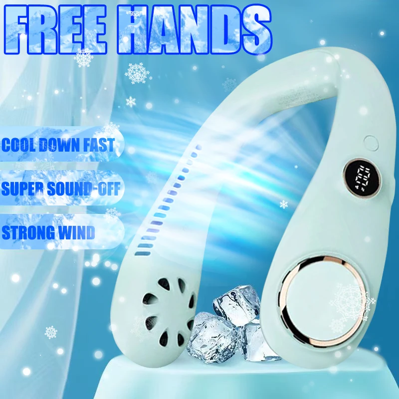 

Portable Summer Air Cooling Hanging Neck Fan Battery Display Bladeless USB Rechargeable Outdoor Sports Travel Mini Wearable Fan