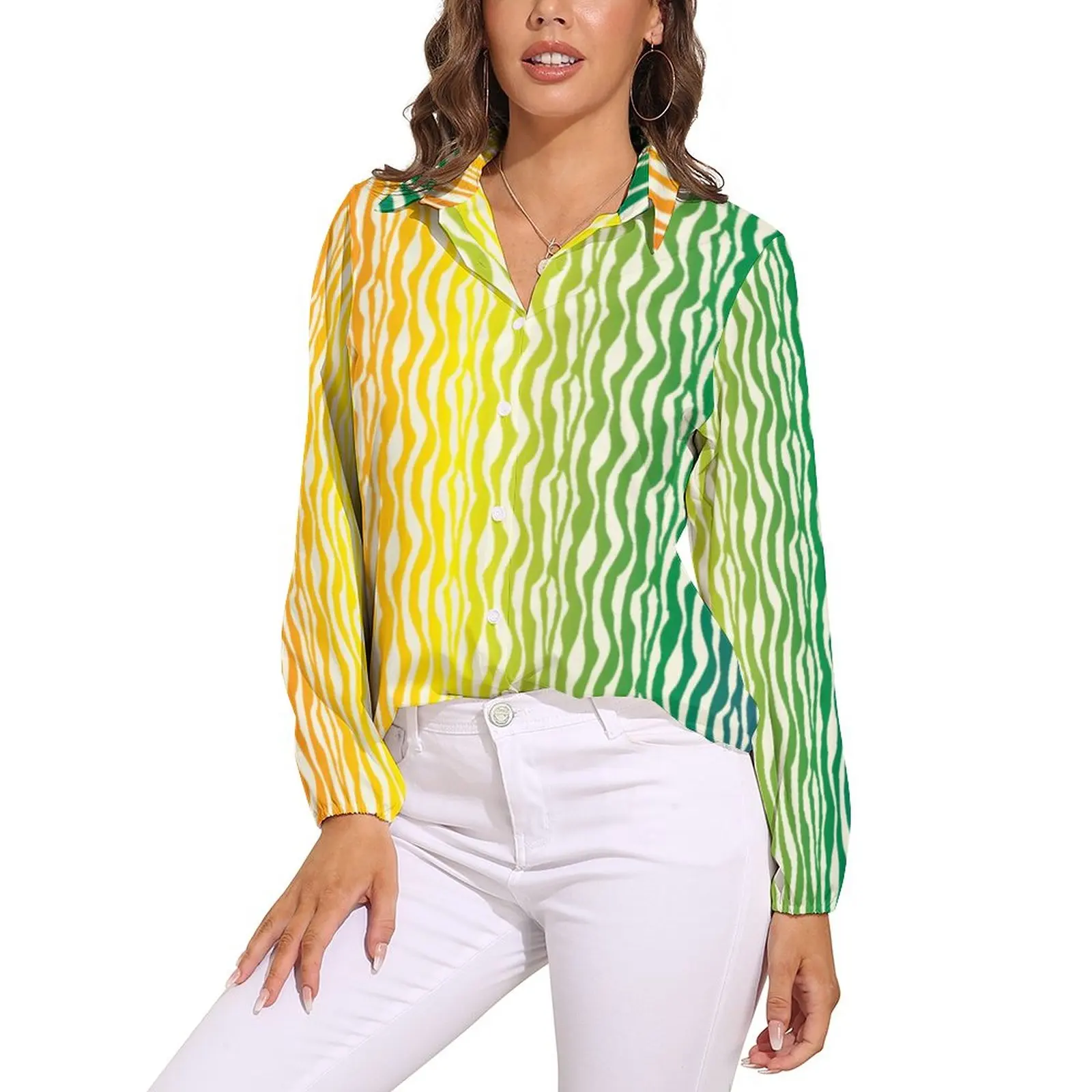 

Женская блузка в радужную полоску, с длинным рукавом