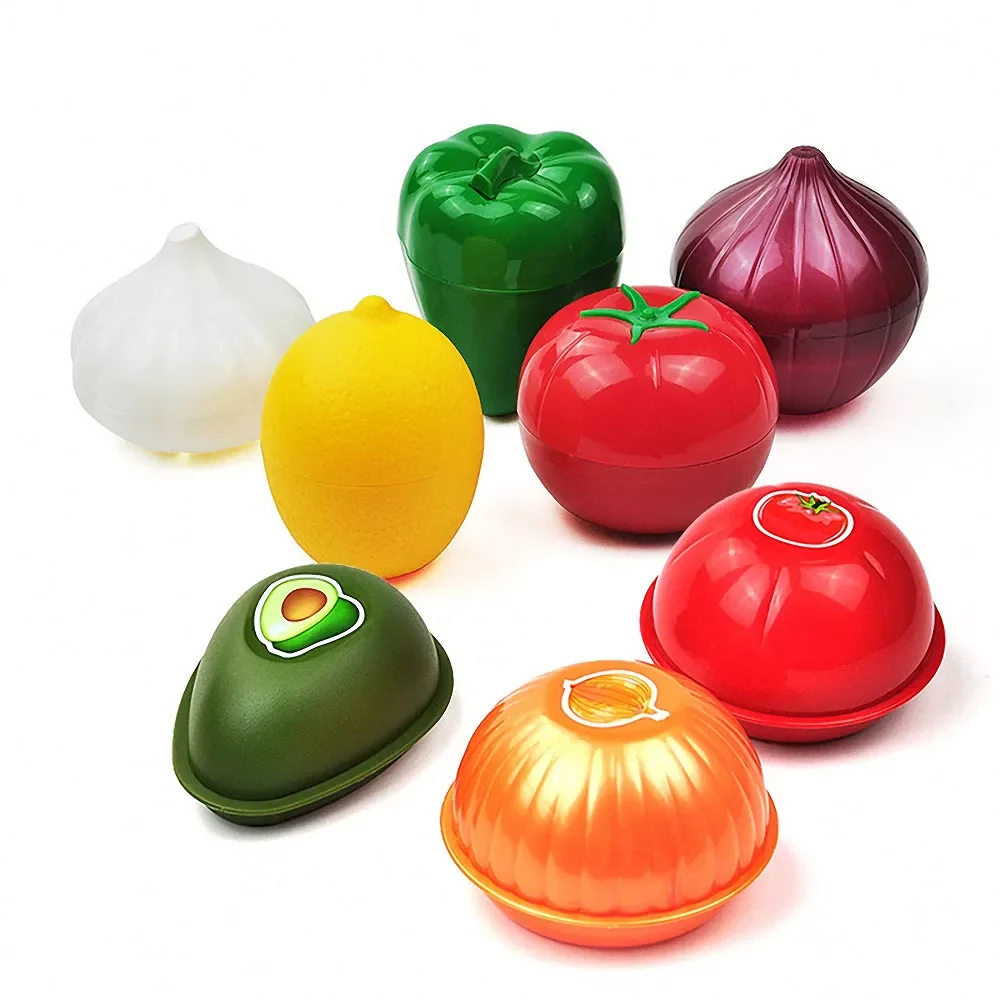 

2023New Plastic Onion Green Pepper Garlic Shaped Food Containers Crisper Lemon Fruits Case Fresh Box Refrigerator Home Storage