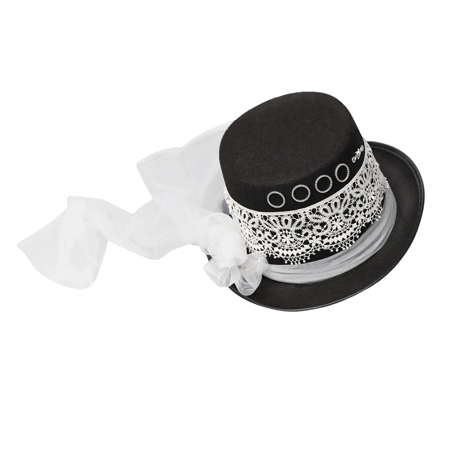 

Gothic Women Steampunk Top Hat White Lace Decor Veil Costume Hat, Jazz Hat Accessory Head Circumference 56-60cm Premium Material