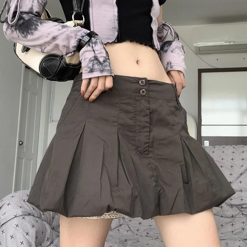 

DEEPTOWN Vintage Cargo Skirt Shorts Women Y2k Low Rise A-line Lace Trim Korean Fashion Mini Balloon Skirt Summer Fairy Grunge