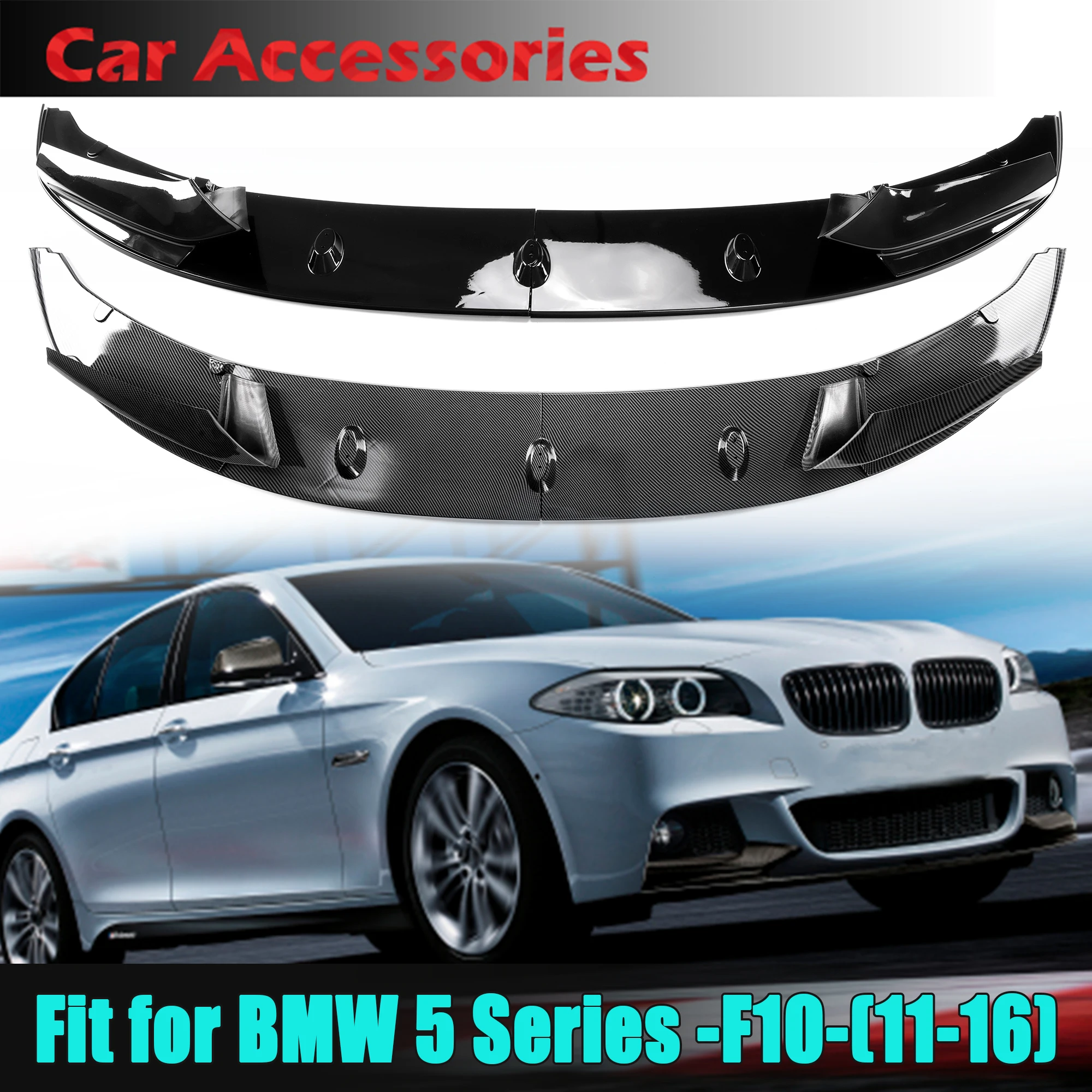 

Rhyming Car Front Bumper Spoiler Lip Chin Splitter Glossy Black/Carbon Fibre Fit For BMW 5 Series F10 2011 - 2016 M Sport
