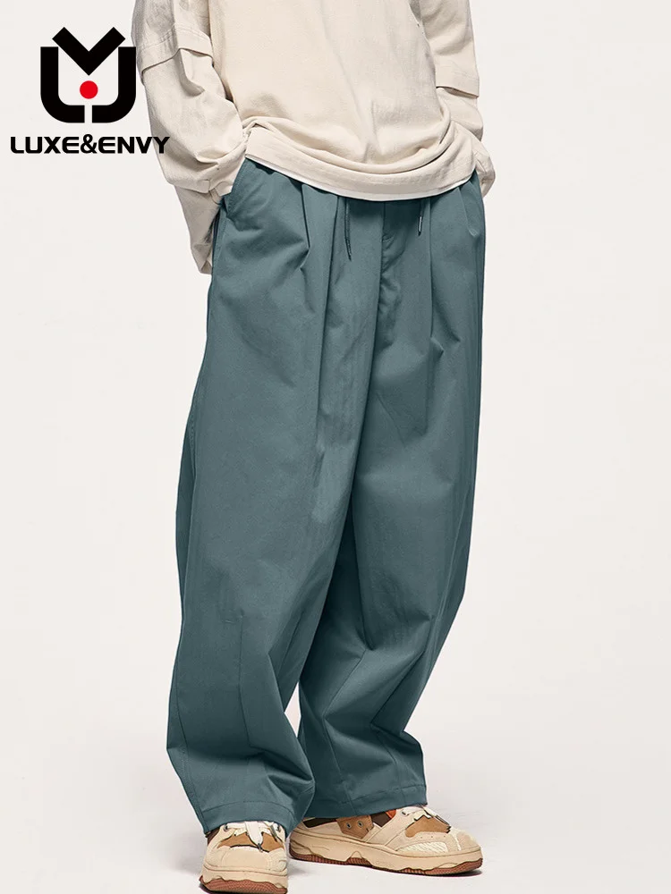 

LUXE&ENVY Menswear Herringbone Fabric Solid Color Lantern Pants Fashion Street Slacks Spring Autumn 2023 New