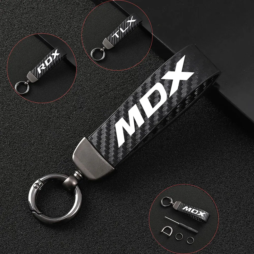 

For Acura MDX RDX TLX ar KeyChain Carbon Fiber Style Leather Car Key Rings Holder Bag Pendant High-Grade Auto Accessories