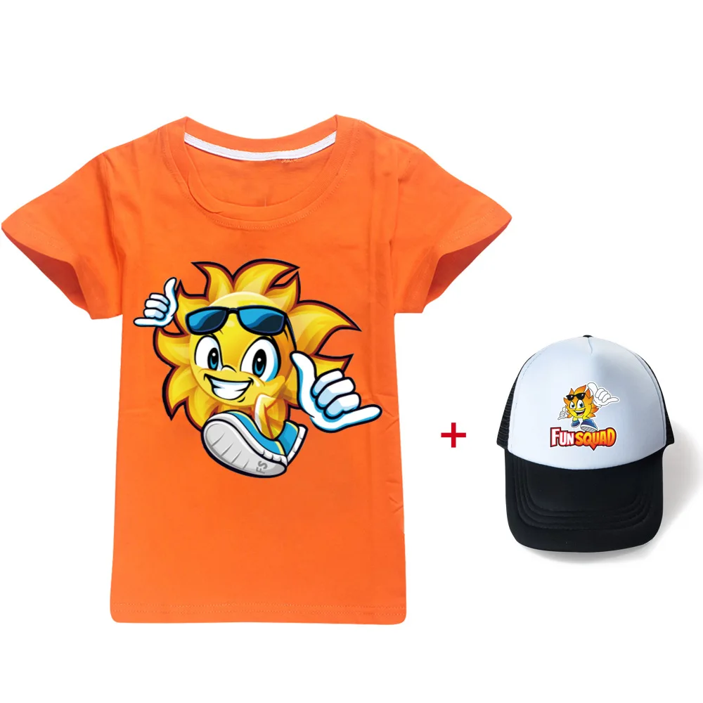 

Веселая футболка для игр, летняя детская футболка с милым мультяшным 3D рисунком для мальчиков и девочек, детская одежда, унисекс, с коротким рукавом и солнцезащитной шляпой