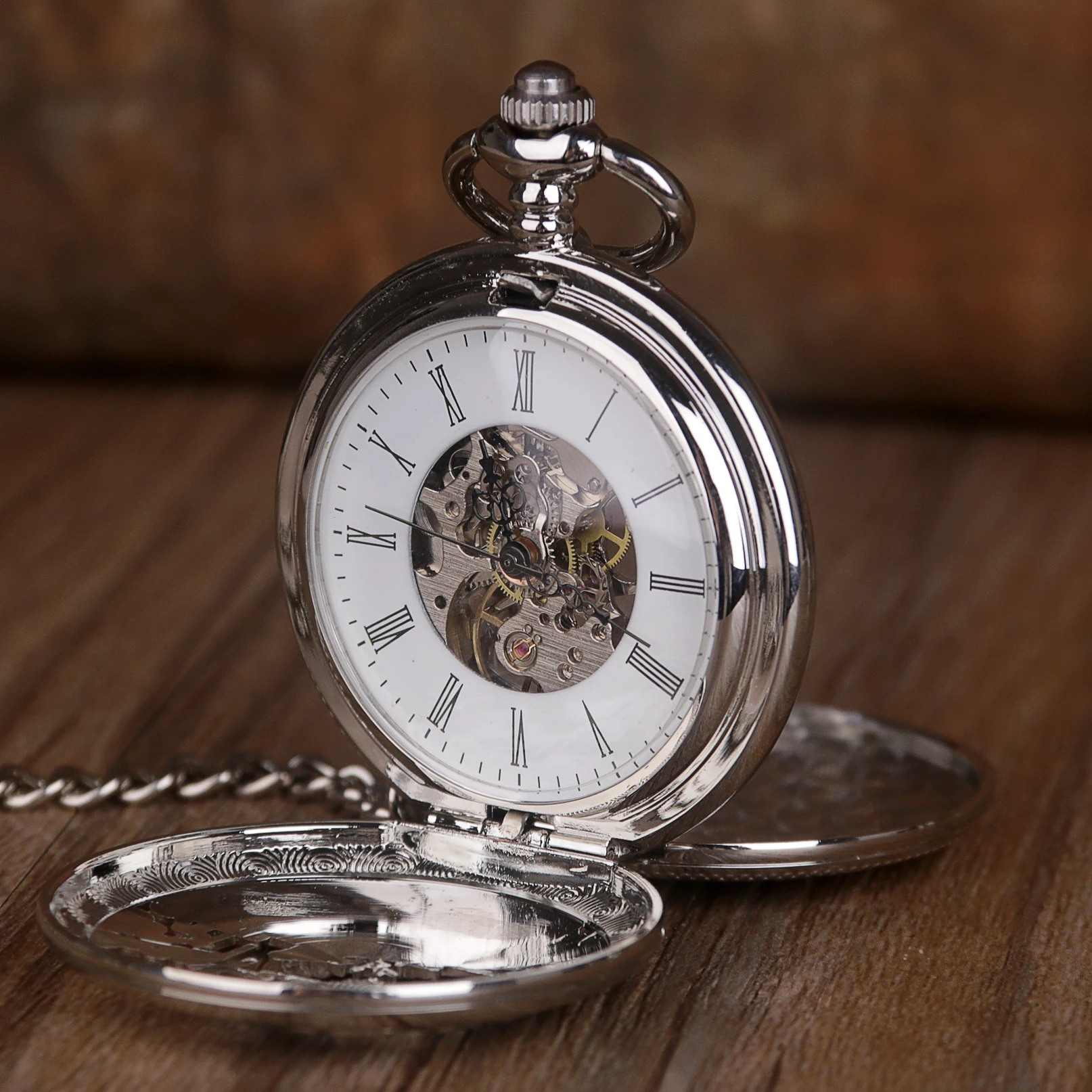 Vintage Mechanical Pocket Watch Double Opening Fawn Engraved Roman Numerals Fashion Band Pendant Gift For Men And Women