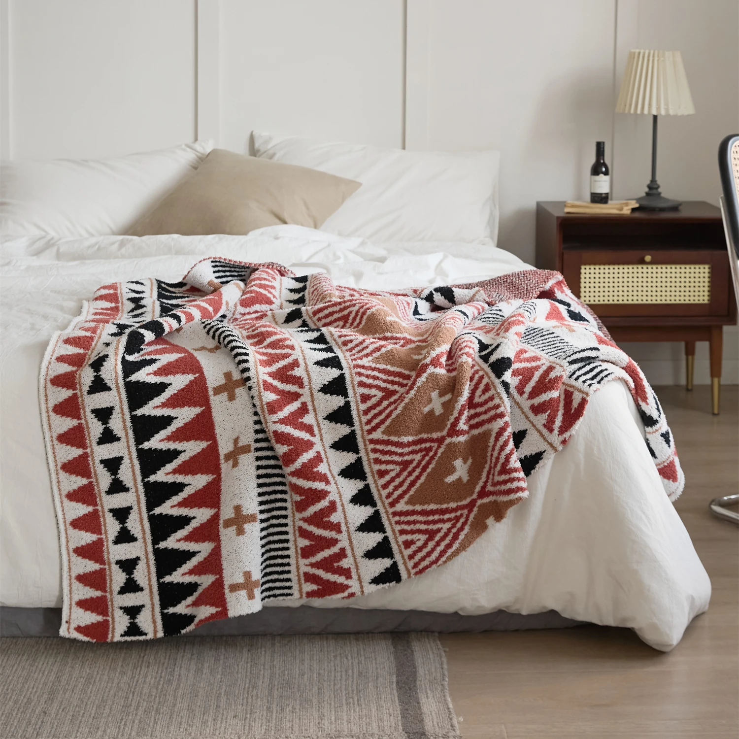 

REGINA Bohemian Exquisite Geometric Blanket Fluffy Chic Cozy Downy Microfiber Knitted Throw Blanket For Bed Sofa Armchair Couch