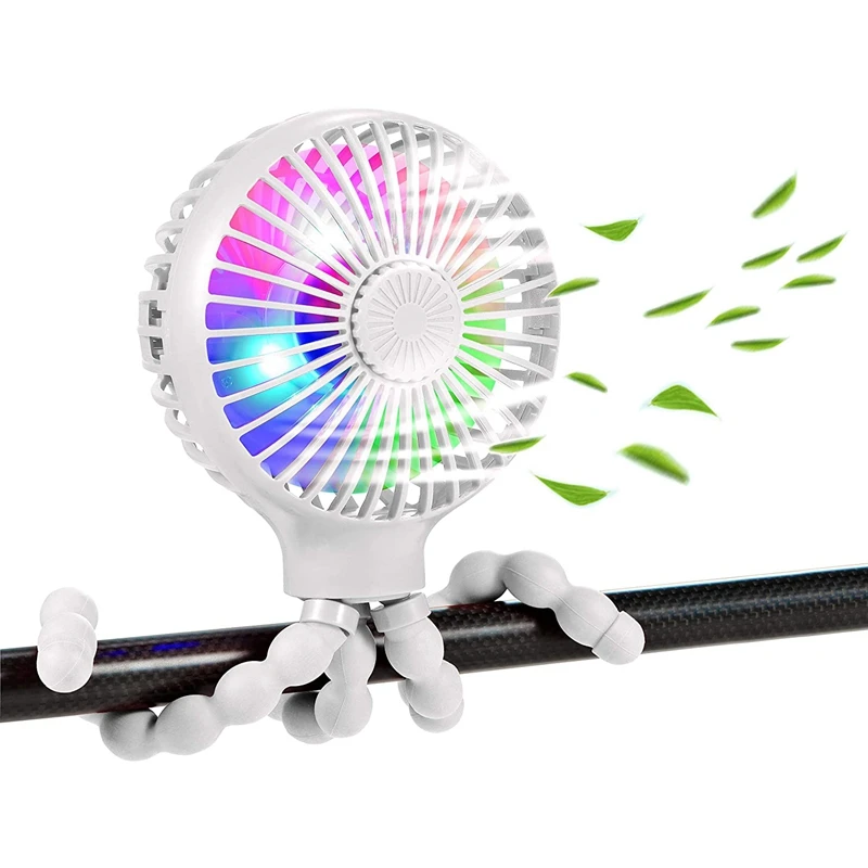 

Stroller Fan Upgraded Portable Fan Versatile Fan Personal Desk Fan USB Rechargeable Fan with LED Light