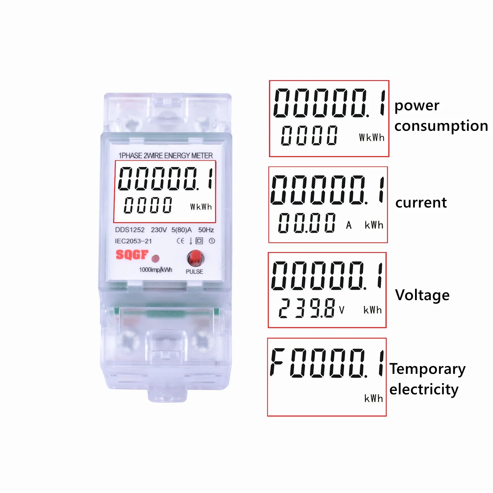 Din-рейка LCD цифровая подсветка однофазный счетчик энергии кВт/ч измеритель