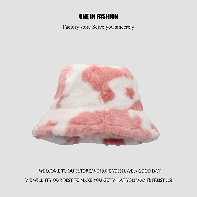 

Winter Hats For Women Hats Female Faux Fur Fishing Hats Black Hat Caps Beanies Gorro Ladies Fashion Cow Print Velvet Bucket Hats