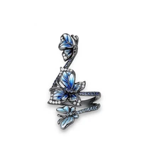 butterfly animal ring temperament blue enamel zircon inlay ring gun black rings for women engagement wedding band ring