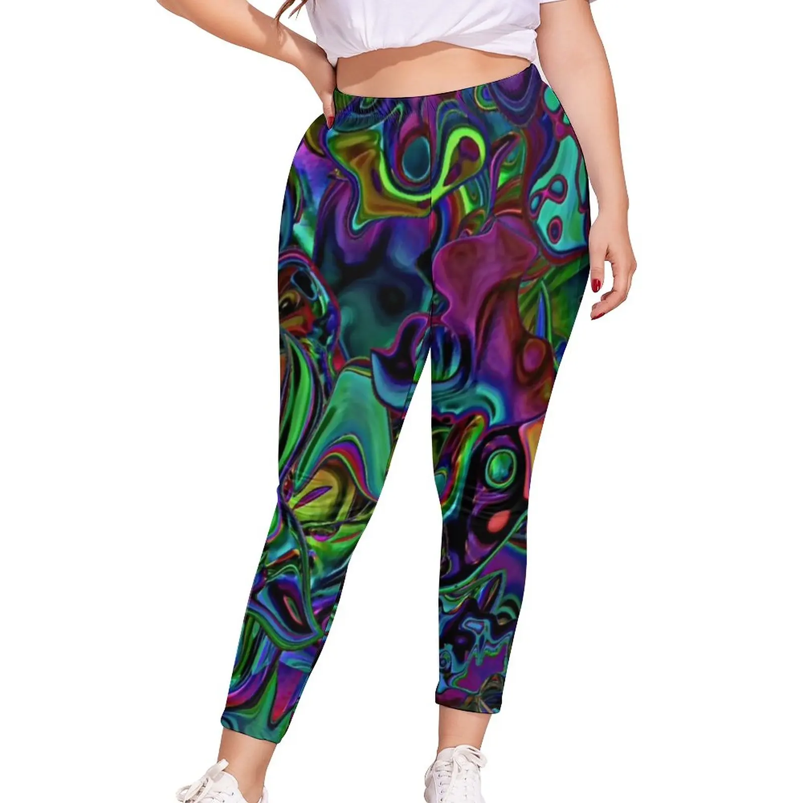 Colorful Liquid Leggings Oversized Abstract Marble Design Leggins Female Breathable High Waist Bicycle Pants