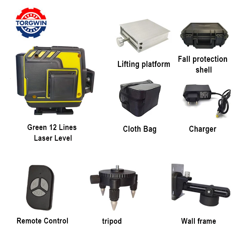 

TORGWIN зеленый 12-линейный лазерный уровень 360 горизонтальный вертикальный самовыравнивающийся 1 мм/5 м точсветильник света силы регулируемый