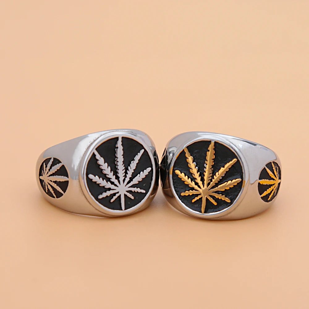

Punk Hip Hop Steel Color/Gold Maple Leaf Ring Stainless Steel Biker Maple Leaf Men Stamp Ring Jewelry Gift Wholesale Size 7-14