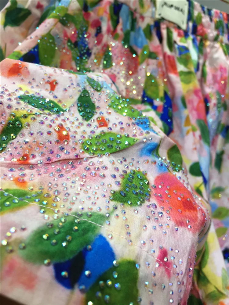 2023 New Fashion Summer Women Hot Shorts Hot Drilling Printed Floral Wide Leg Pants All-match Elastic High Waist A-line Shorts