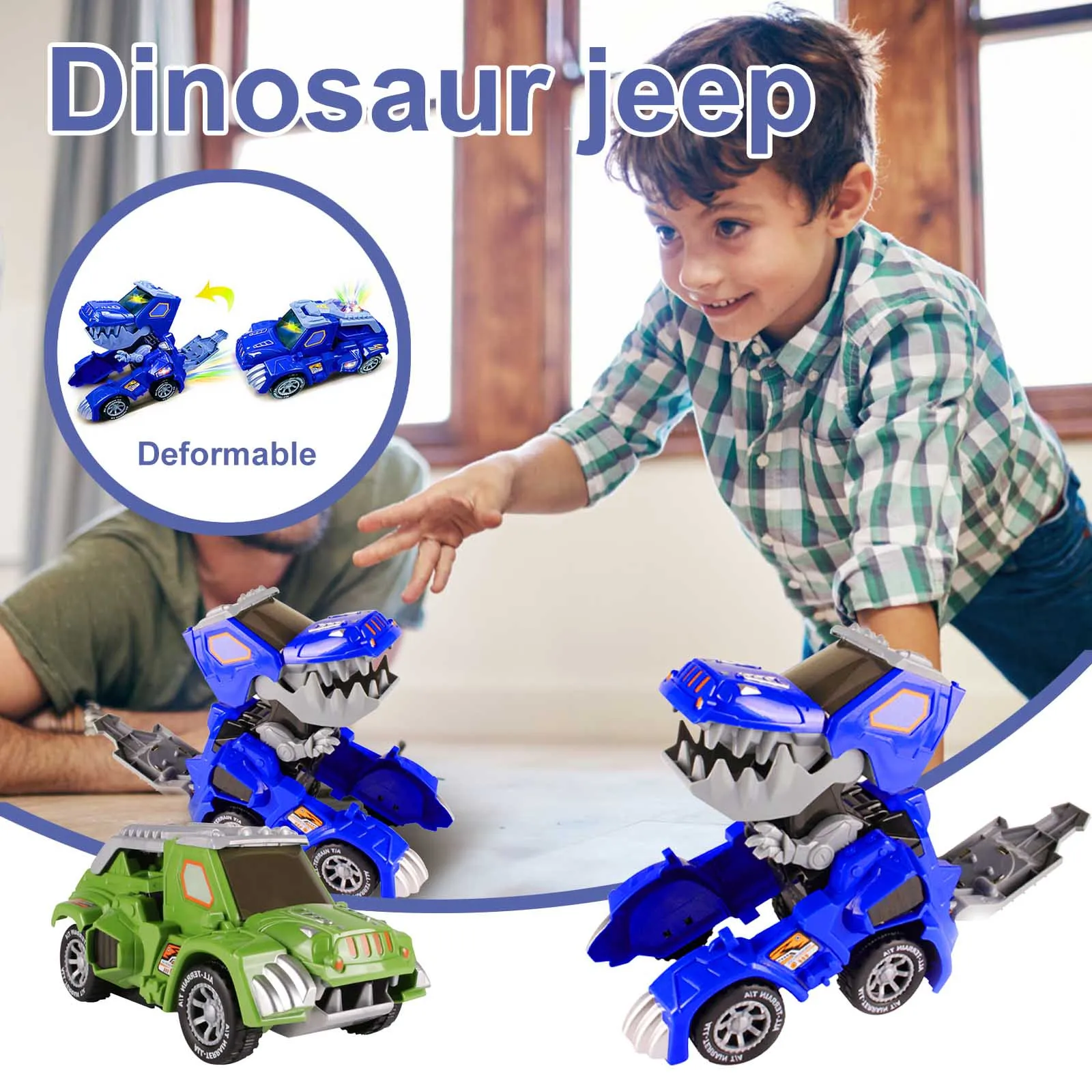 

Deformation Dinosaur Car Deformation Automatic With Sound Car LED 3D Dinosaur Education for 2 Fish Game