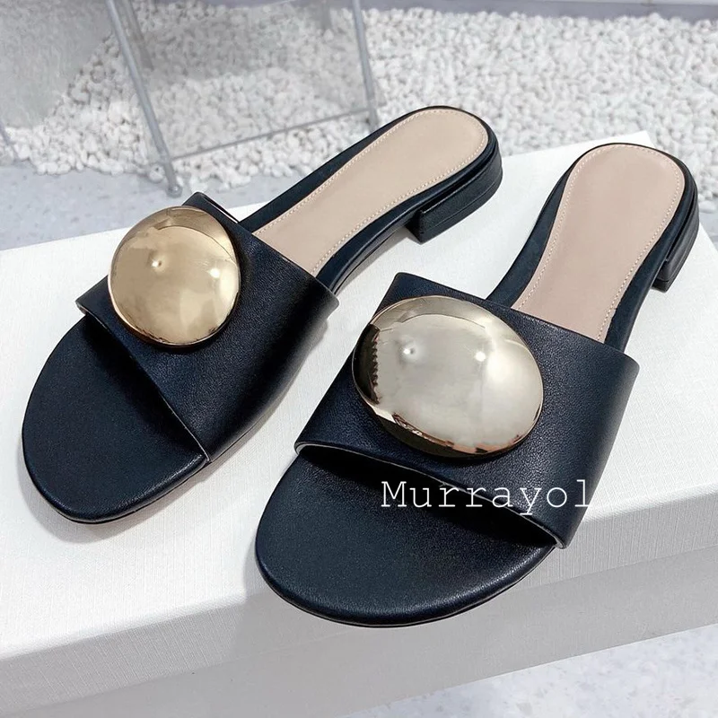 Новые тапочки на плоской подошве из натуральной кожи с открытым носком женские