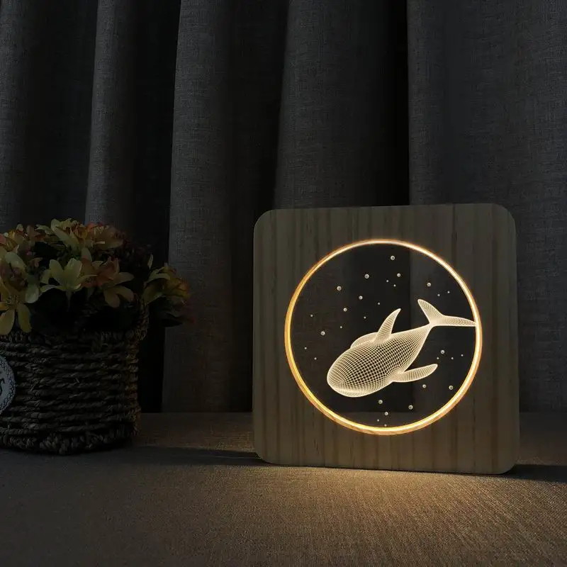 

Светодиодный ночсветильник в виде рыбы, 3D лампа, мягкий, теплый белый цвет, дерево, акрил, настольная лампа для мальчиков, подарки с питанием ...