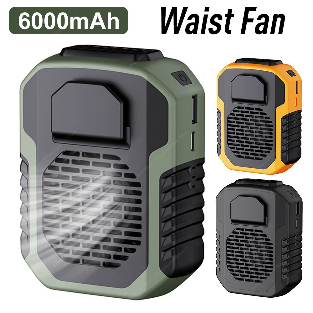 

6000mAh Portable Waist Fan USB Air Conditioning Rechargeable Hanging Waist Neck Fan 3 Speed Cooling Waist Clip On Fan