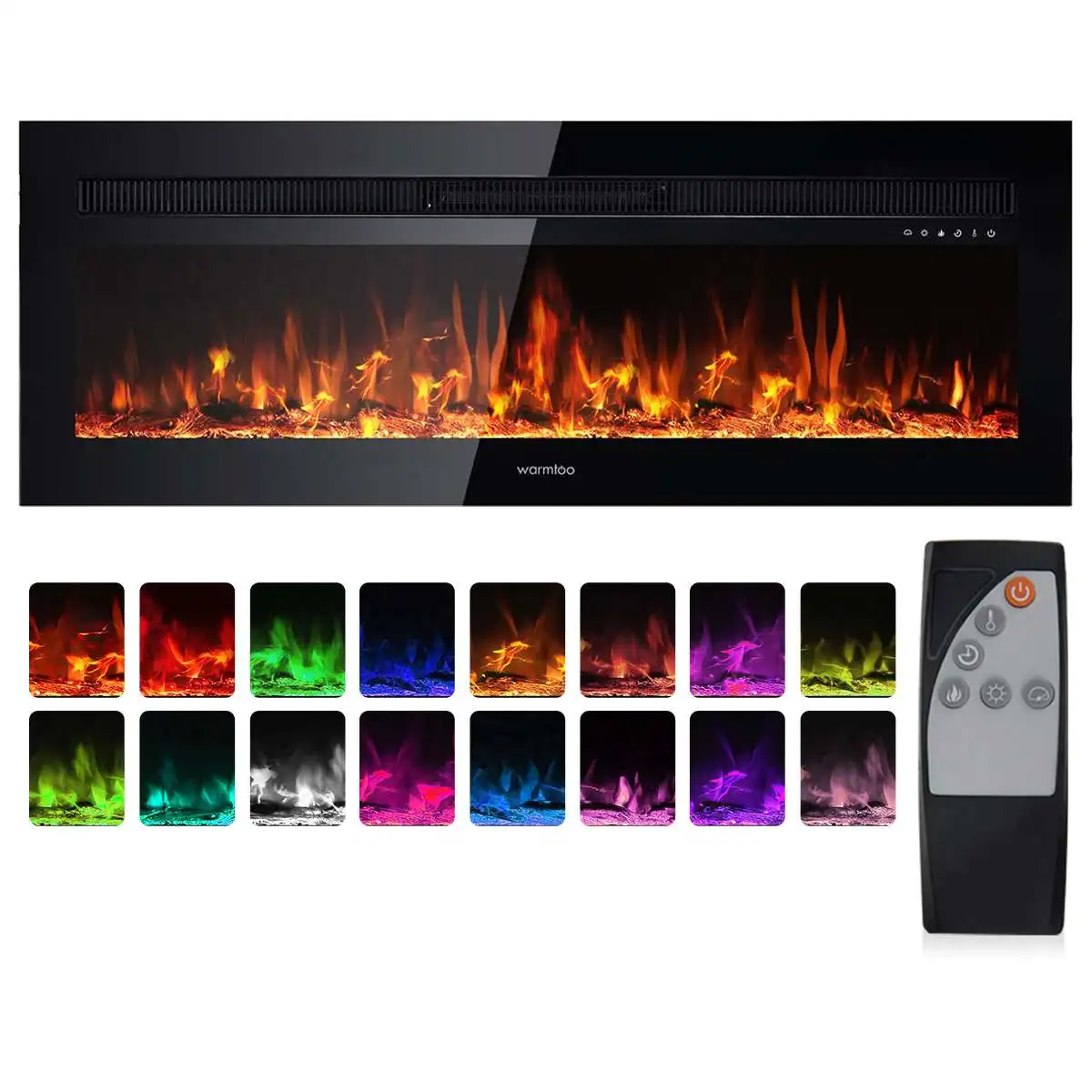 50'' Electric Fireplace Recessed Wall Mounted 1400W Fireplace Linear Heater Timer 16 Colors Flames Touch Screen Remote Control