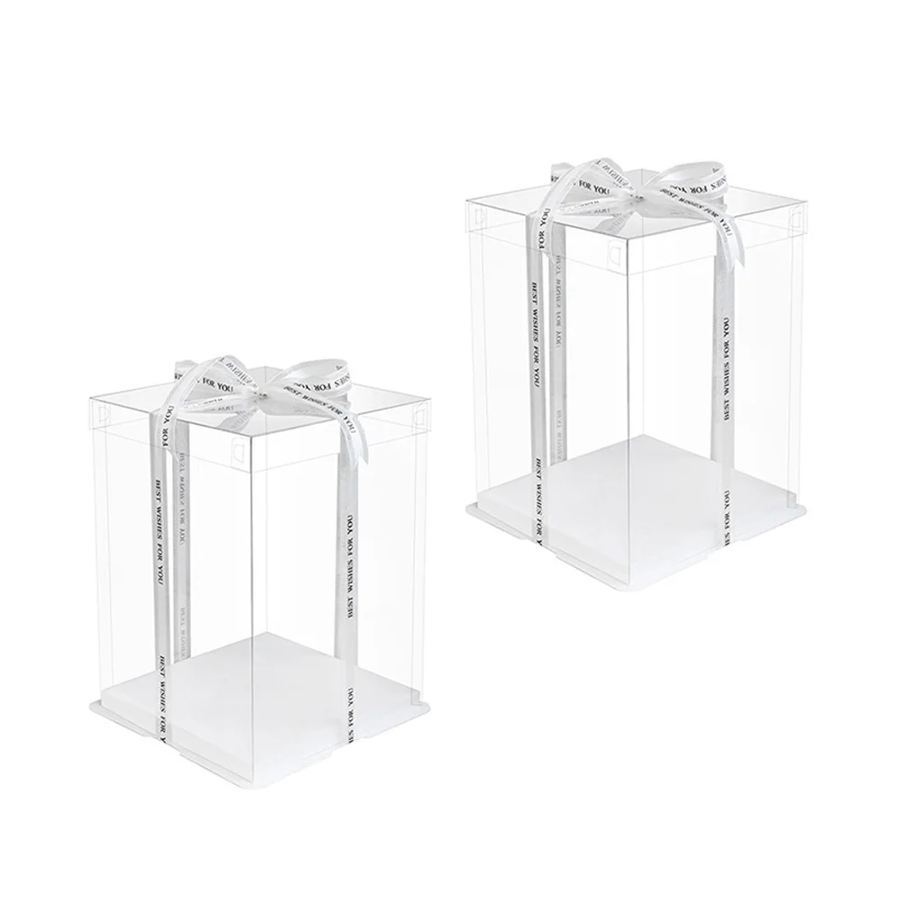 

2 Pcs Clear Dessert Containers Cake Box Fully Transparent Food Grade White Card Baby