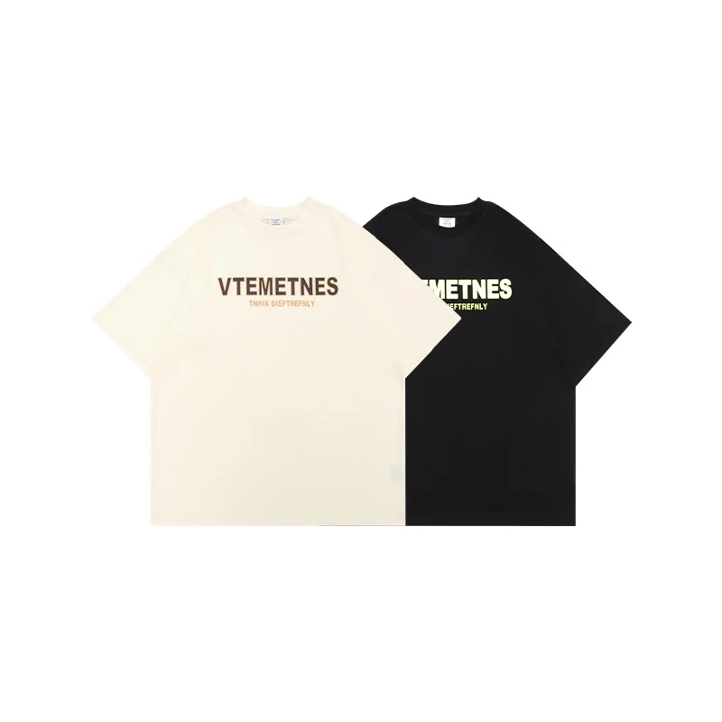 

Vetements 2022 Summer T-shirts Think Different Jumbled Letters Print Short Sleeve Tshirt Men Women Loose Streetwear Top Tees