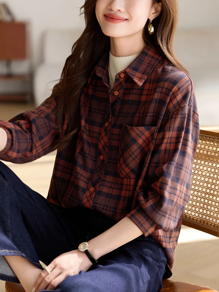 Рубашки в клетку стиле ретро женская одежда осенне-зимняя новая утолщенная