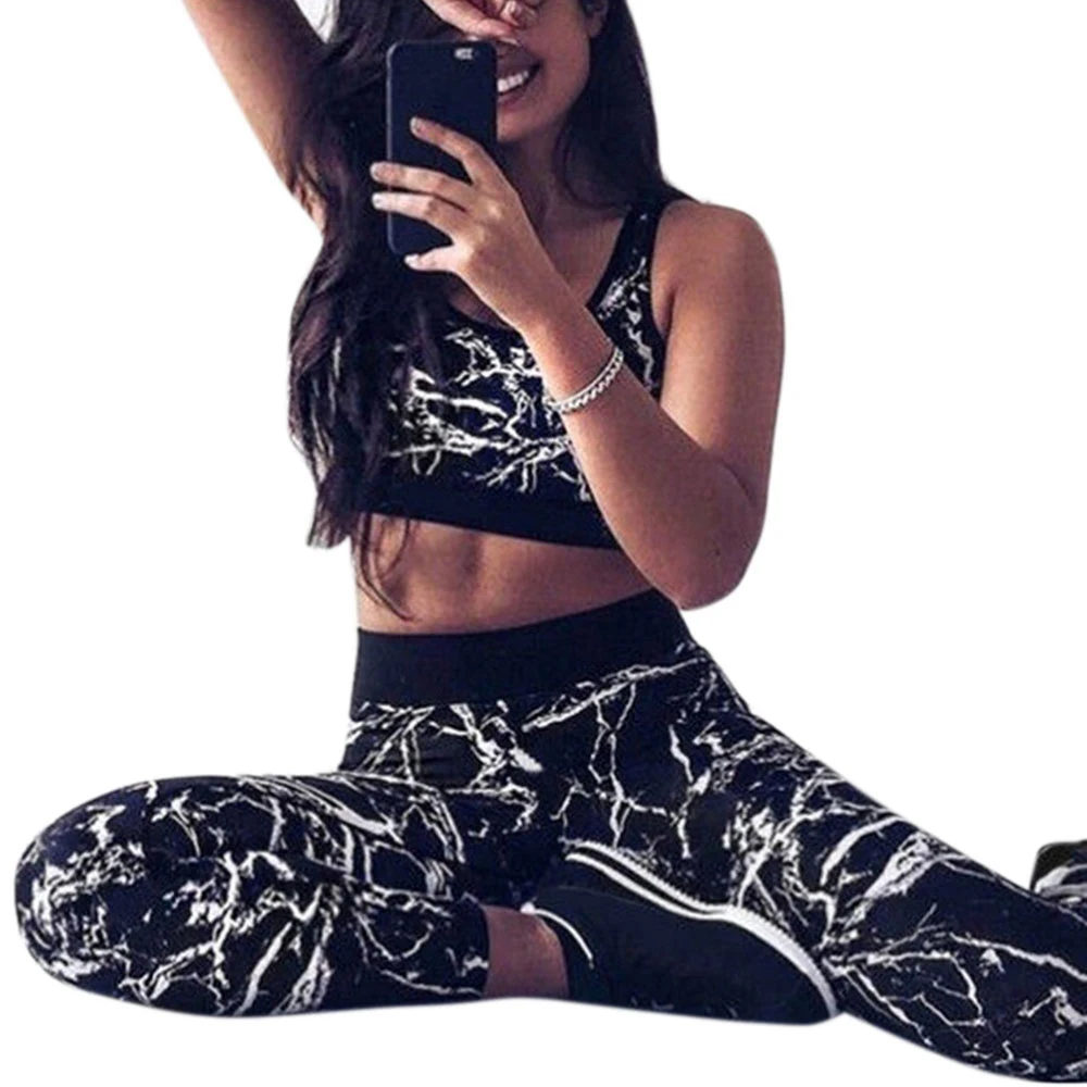 

2 Pcs Women's Tracksuit Fitness Clothing Yoga Sportswear Workout Fitness Suit Gym Yoga Wear Gym Clothing Black S