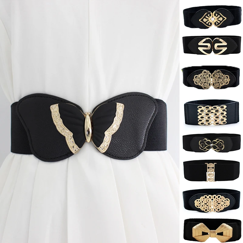 

65-90cm Female Fashion Elastic Waistband Classic Black Stretch Waist Belt For Women Cinch Accessories Dress Coat Clothing Belt