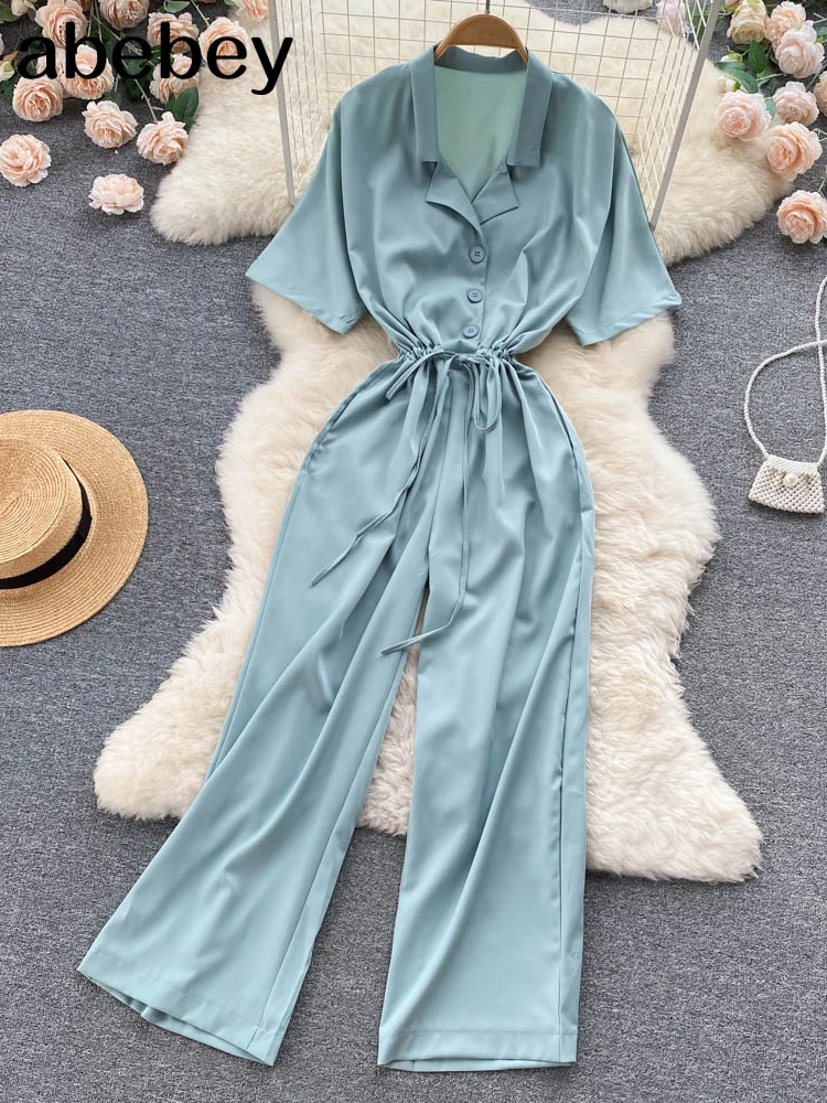 

New Summer Jumpsuit Women Elegant Casual Lapel Buckle Printed Female Jumpsuit Woman Trousers Playsuit Overalls Bodysuit Romper