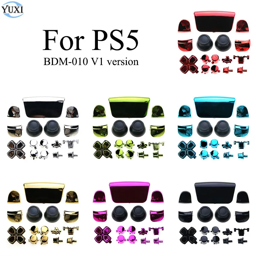 

Набор сменных хромированных кнопок YuXi L1 R1 L2 R2 D-pad, колпачки для стиков для больших пальцев, крышка джойстика для контроллера PS5