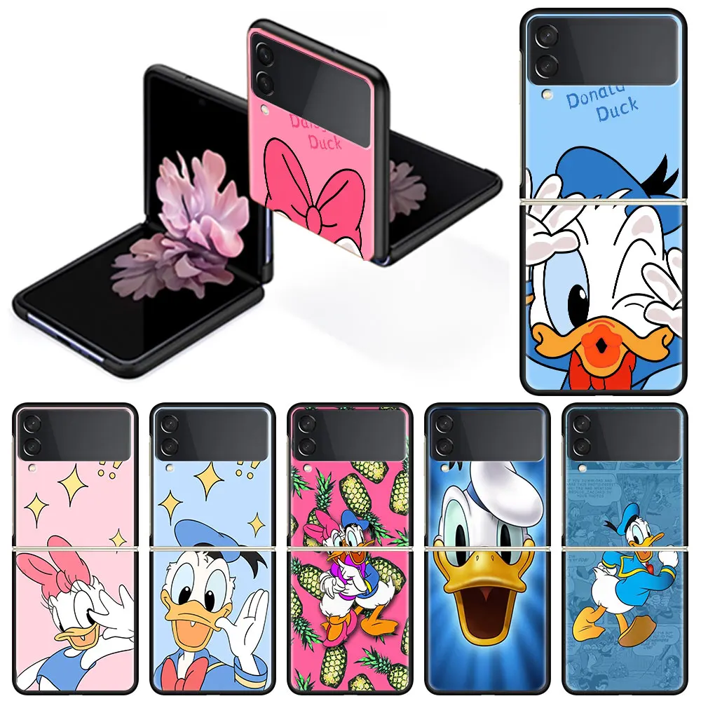 

Fold Hard Case For Samsung Galaxy Z Flip 3 Black PC Fall Prevention ZFlip3 5G Luxury Bumper Phone Cover Donald Daisy Duck Sac