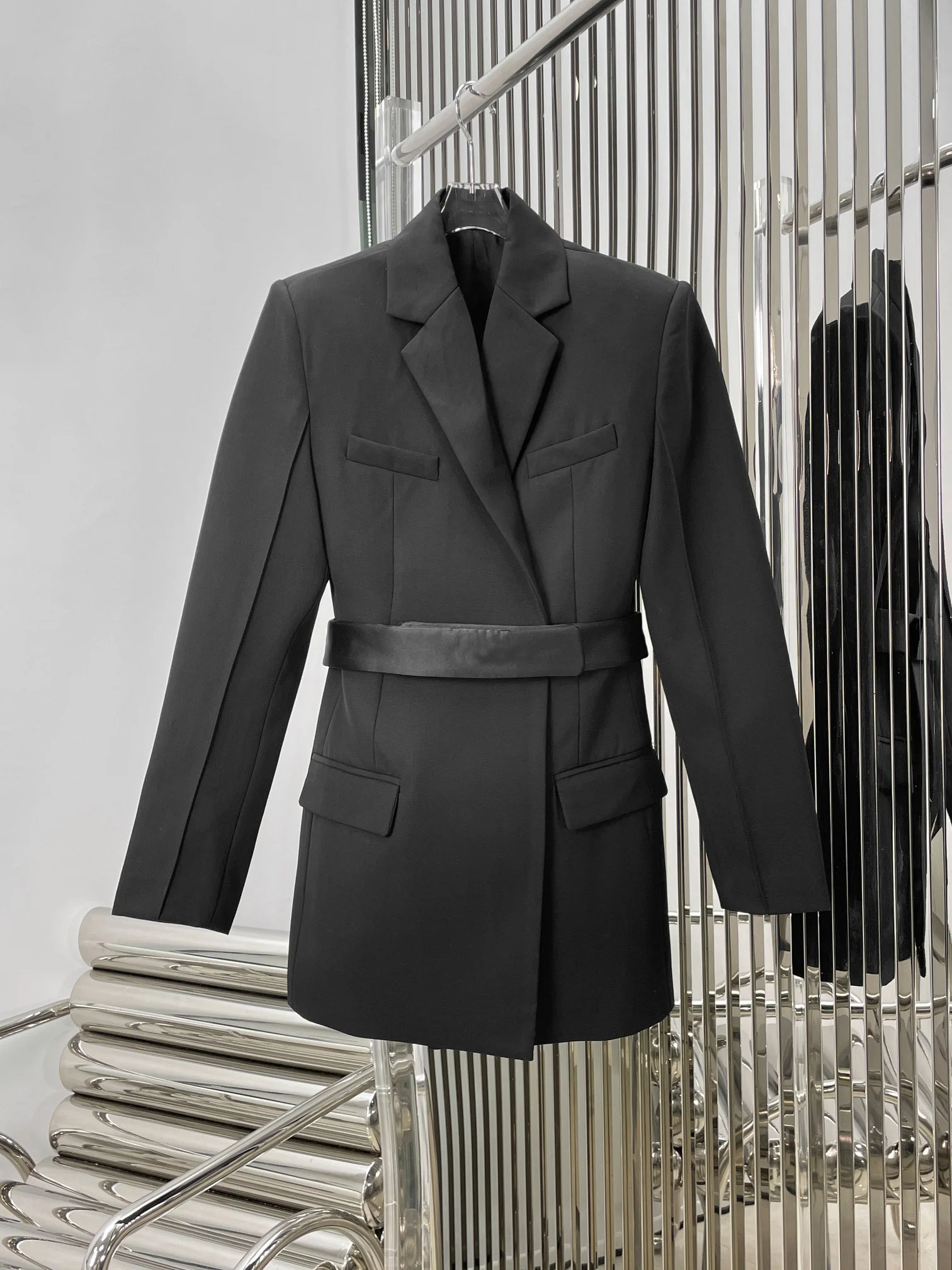 

Belt slim mid-length suit female 2023 spring new senior sense suit dress