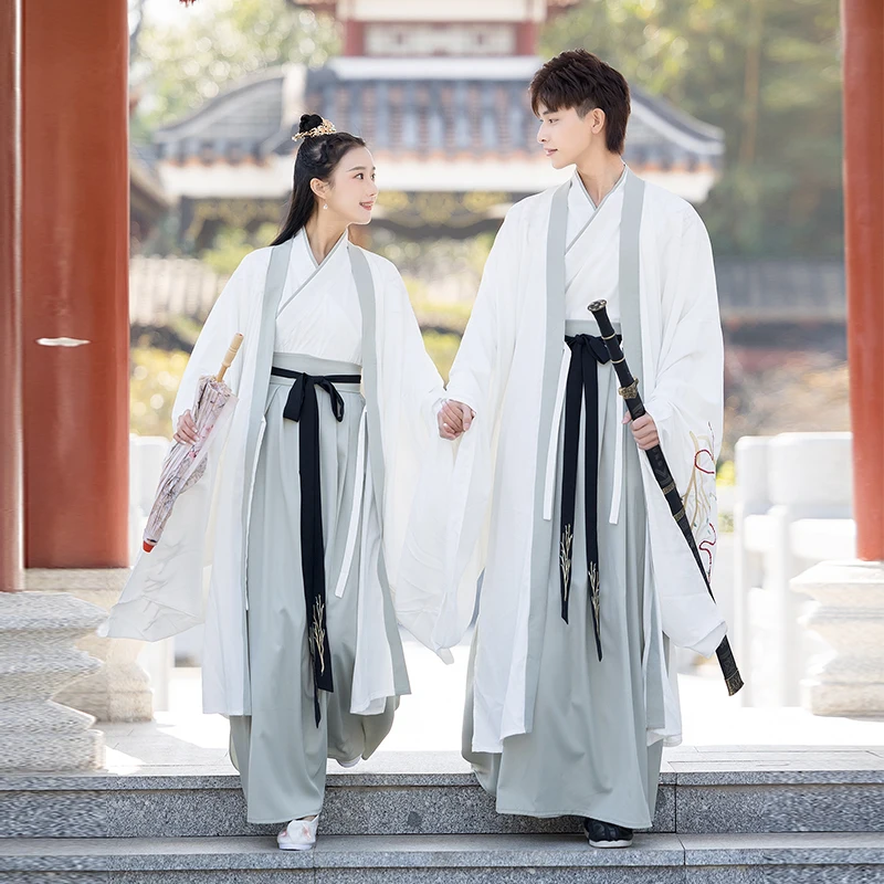 

White Hanfu Women&Men Ancient Chinese Hanfu Couples Halloween Cosplay Costume Hanfu Gown With Pants Sets For Men Women Plus Size