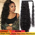Synthetic Corn Wavy Long Ponytail Synthetic Hairpiece Wrap on Clip Hair Extensions Ombre Brown Pony Tail Blonde Fack Hair