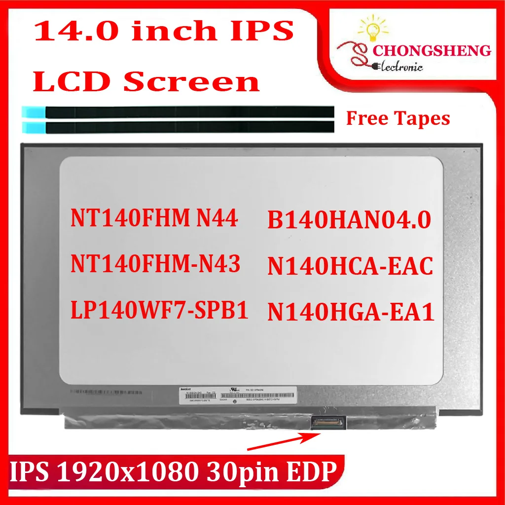 

14.0" Slim Laptop LCD Screen NT140FHM-N43 NT140FHM N44 N32 N45 For Lenovo 14W Chromebook 14e S345-14AST FHD1920x1080 30pin eDP