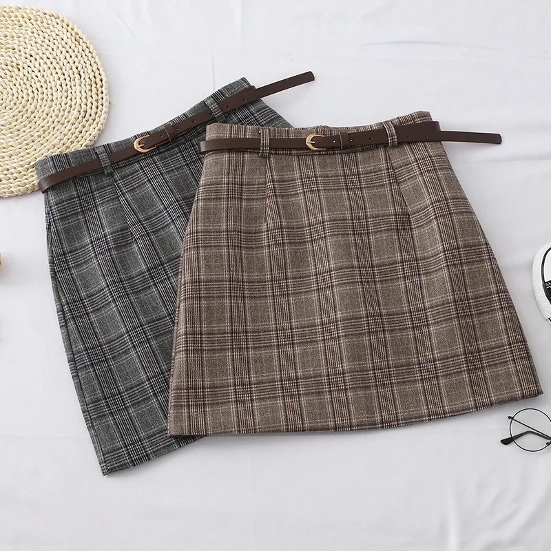 

Autumn Korean Women Plaid Skirt 2023 Womens High Waist A-line Skirts Winter Vintage Lattice Mini Short Skirts Female Khaki Gray