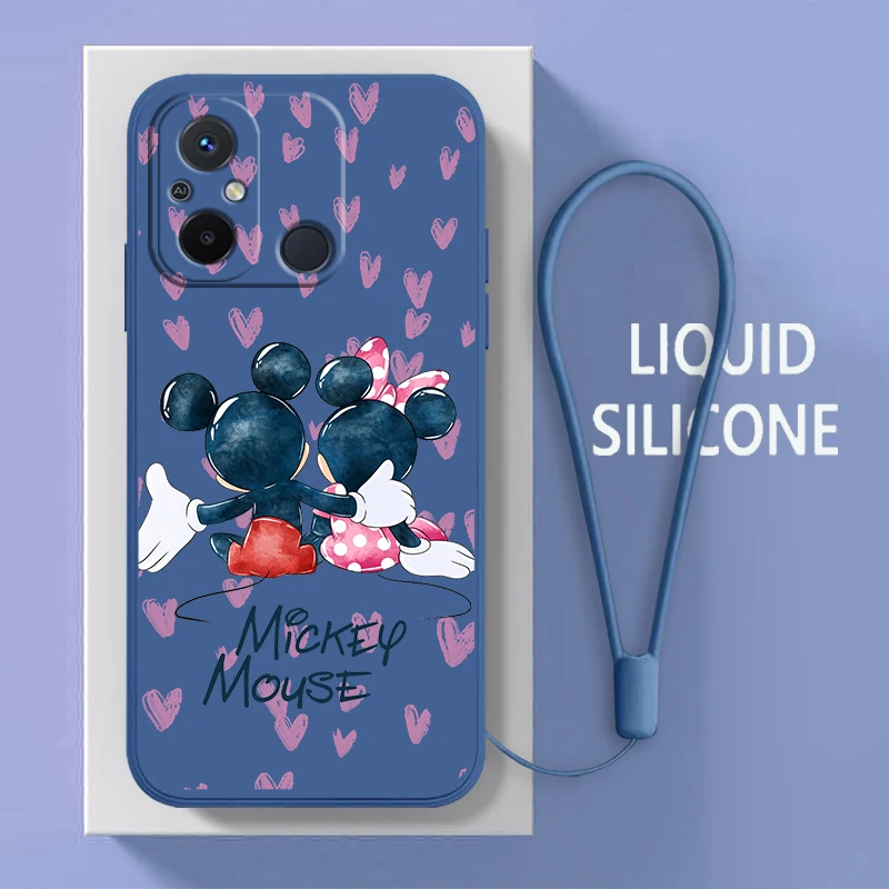 

Love Mickey Minnie For Xiaomi Redmi 12C 11 Prime A1 10 10X 9 9A 9T 9AT 8 K50 Gaming Pro 4G 5G Liquid Rope Phone Case Coque Capa