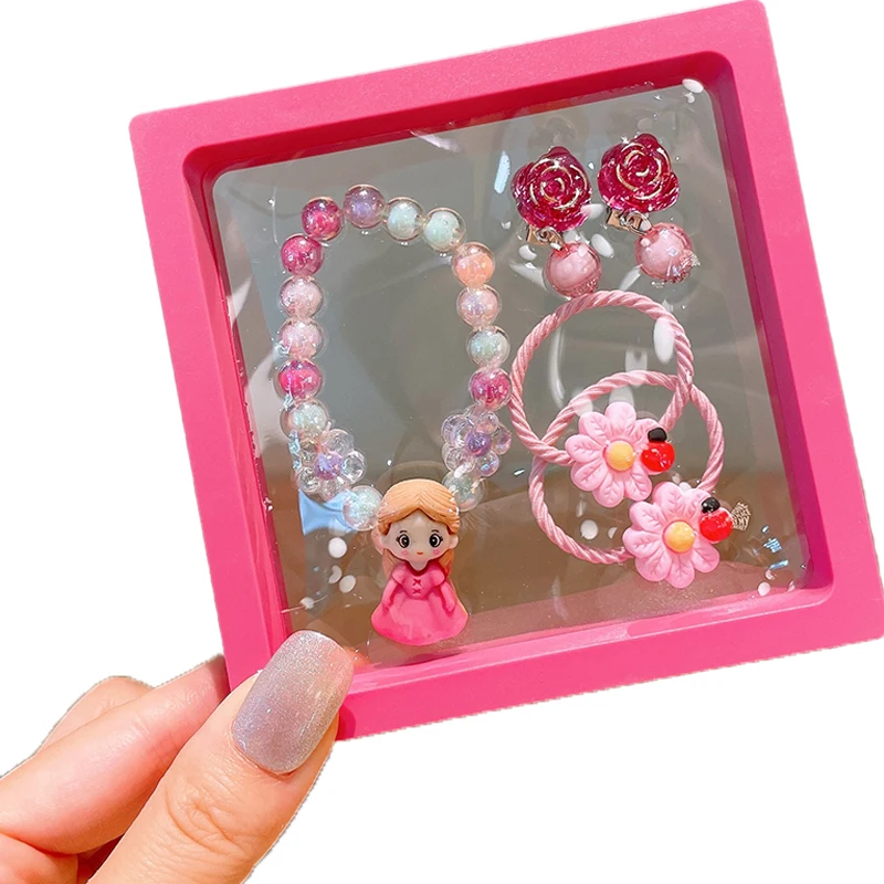 

Cartoon Bracelet Hair Bands Earrings Sets Girls Jewelry Ponytail Holder Bands Beads Wrist Chain Women Children Accessories Gifts