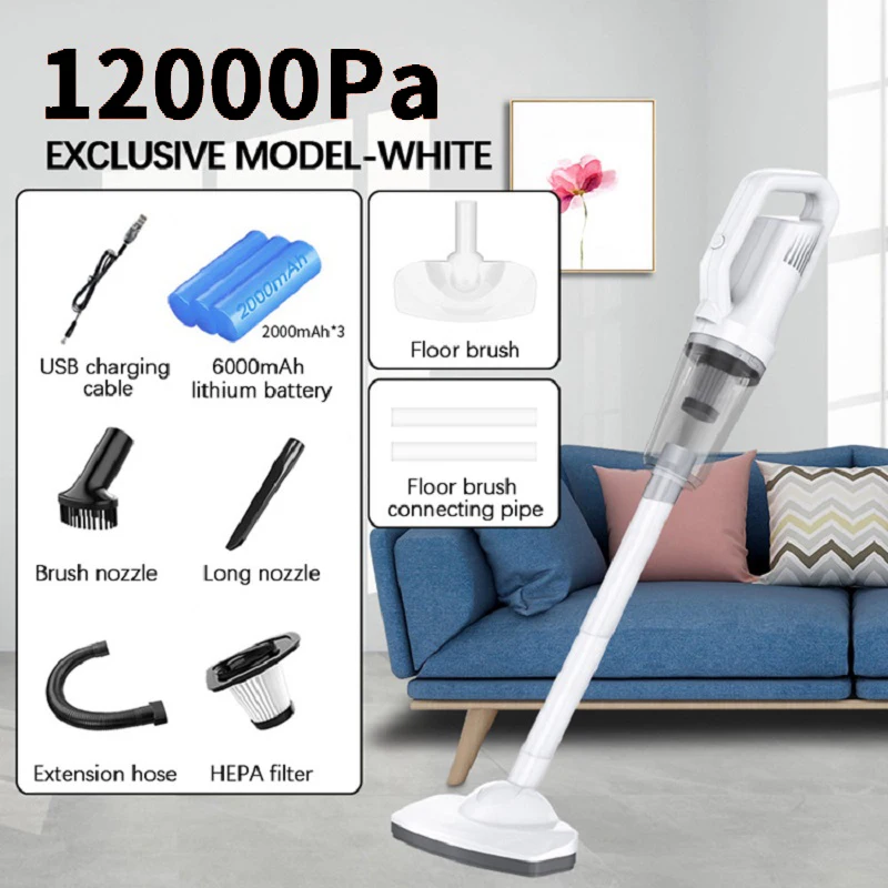 

Portable 12000Pa Handheld Vacuum Cleaner Wireless Large Suction Rechargeable Dual-purpose Vacuum Cleaner for Car Home Cleaning