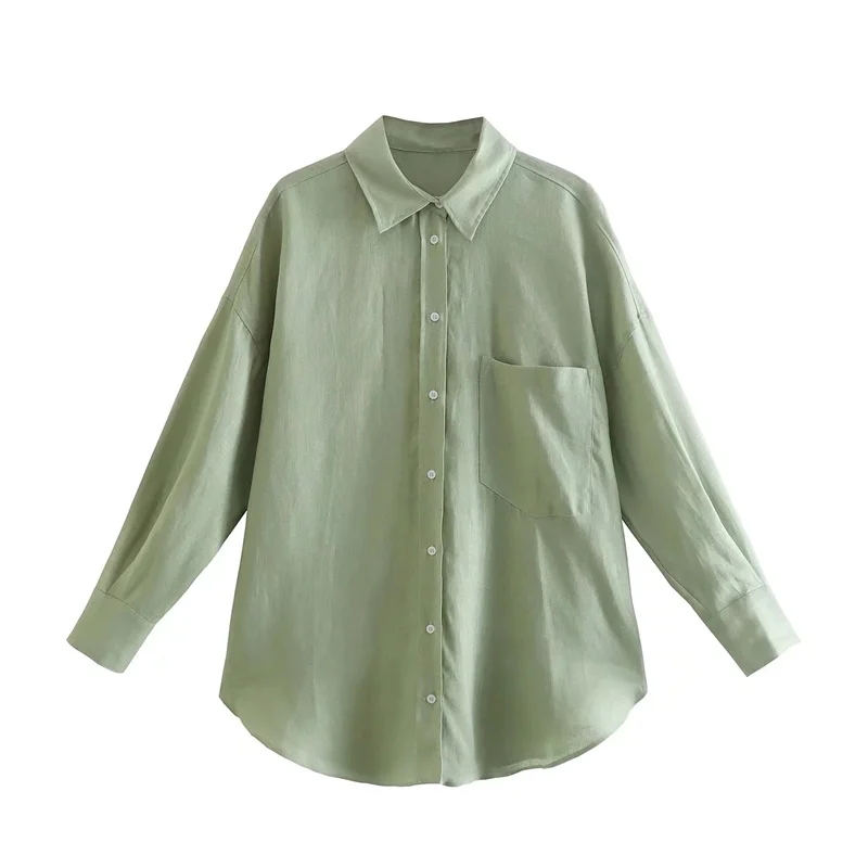 

TRAF Collared Shirt For Women Featuring Long Sleeves Spring Summer Shirt Fashion A Front Patch Pocket And Button-up Front Shirt