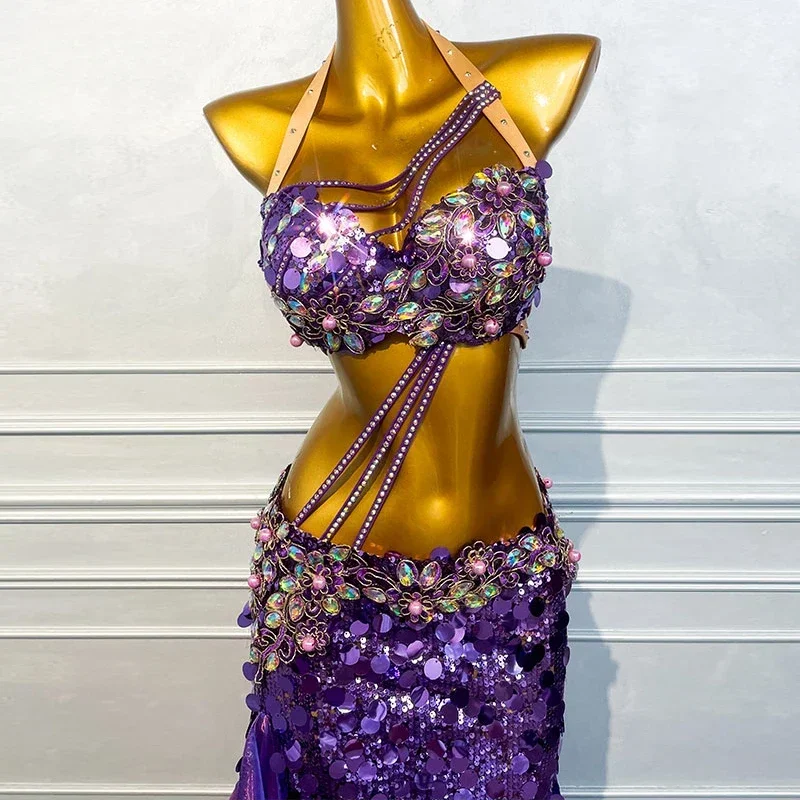 Костюм для танца живота по индивидуальному заказу женский фиолетовый комплект с