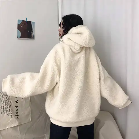 Winter Loose Long-sleeved Lamb Plush Warm Ladies Pullover Plus Velvet Thickening Casual Loose Lantern Sleeve Women's Hoodie