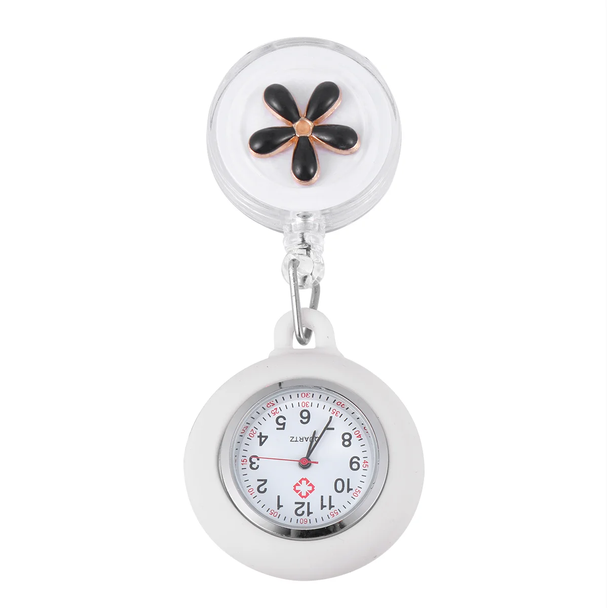 

Retractable Nurse Watch with Flower Pattern- Pocket Watch Clip On Nursing Watch for Nurses Doctors Silicone Cover Fob Pocket