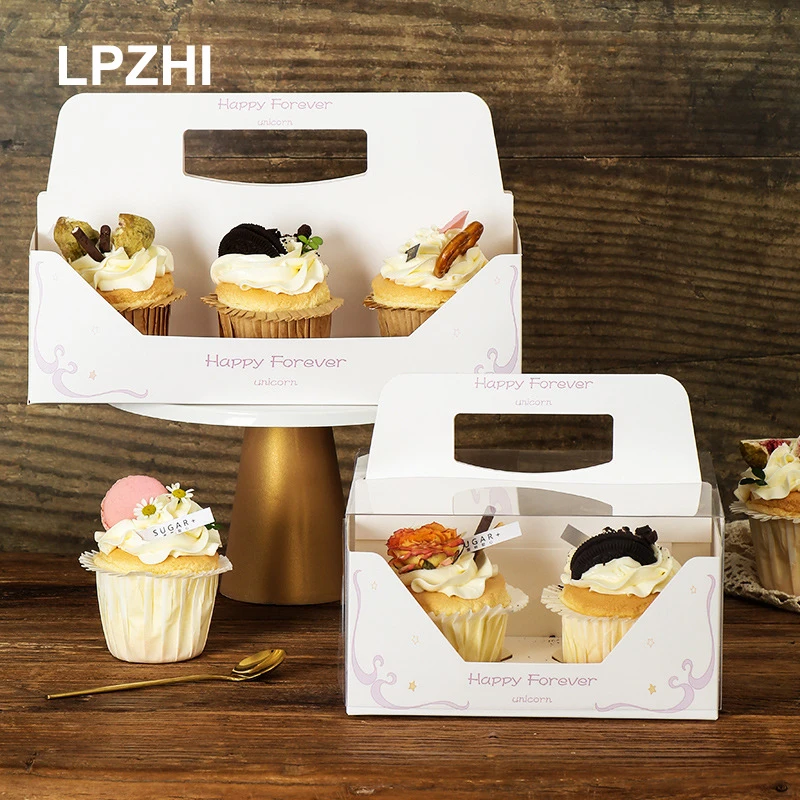 

LPZHI 10Pcs Cupcake Box With Handle Birthday Wedding Baby Shower Graduation Party Favor Holiday For Bakery Muffin Display Window