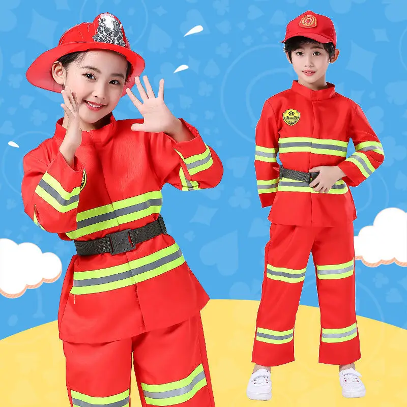 

2022 Halloween Cosplay Kids Firefighter Uniform Children Sam Fireman Role Work Clothing Suit Boy Girl Performance Party Costumes