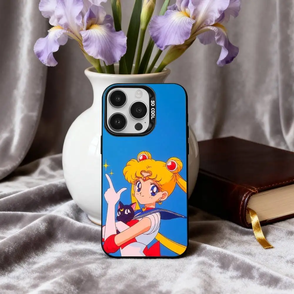 Фото Чехол для телефона Sparkle Pastel S-Sailor M-Moons для iPhone 17, 16, 15, 14, 13, 12, 11 Plus, Pro Max, черный, серебристый, цвета конфет. №2