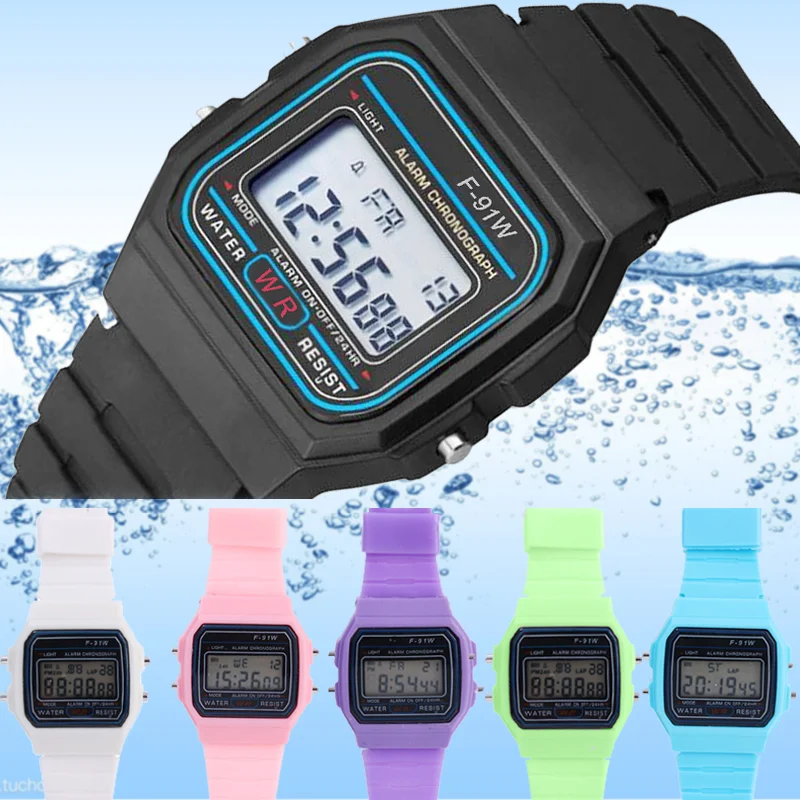 F91W Electronic Watch unisex LED Display Waterproof Watches Luxury Silicone Watchband Outdoors Student Campus Clock Wristwatch