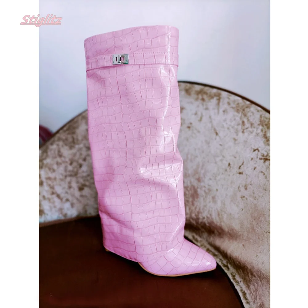 Winter Luxury New Women Boots Patent Leather Round High Heel Pointed Toe Punk Metal Zipper Retro Hollow White Novelty Shoes